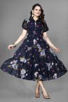 DESIGNER GEORGETTE DIGITAL PRINT WORK ONE PIECE NAVY BLUE