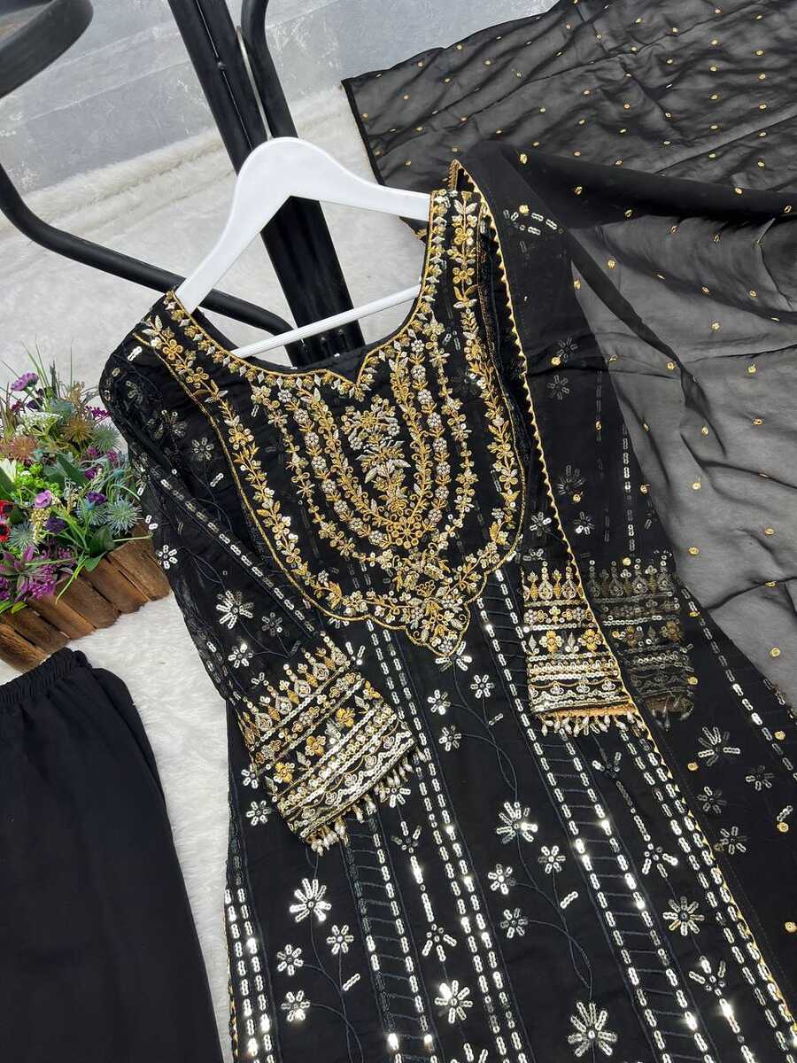 DESIGNER GEORGETTE EMBROIDERY SEQUENCE AND THREAD WORK TOP PALAZZO WITH DUPATTA FESTIVE WEAR WHOLESALE PRICE ETHNIC GARMENT (4)