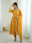 DESIGNER GEORGETTE EMBROIDERY SEQUENCE WORK GOWN BOTTOM WITH DUPATTA YELLOW