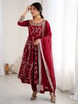 DESIGNER GEORGETTE EMBROIDERY SEQUENCE WORK GOWN BOTTOM WITH DUPATTA RED
