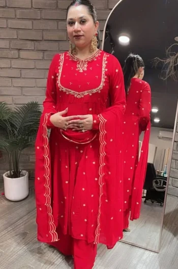 DESIGNER GEORGETTE EMBROIDERY SEQUENCE WORK GOWN PALAZZO WITH DUPATTA RANI