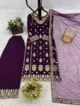 DESIGNER GEORGETTE EMBROIDERY SEQUENCE WORK TOP PALAZZO WITH DUPATTA WINE