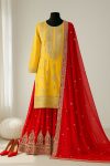 DESIGNER GEORGETTE EMBROIDERY SEQUENCE WORK TOP SHARARA WITH DUPATTA RED YELLOW