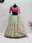 DESIGNER GEORGETTE EMBROIDERY SEQUENCE WORK WITH REAL MIRROR WORK LEHENGA CHOLI WITH DUPATTA WEDDING WEAR WHOLESALE PRICE ETHNIC GARMENT (2)