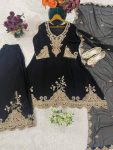 DESIGNER GEORGETTE EMBROIDERY WITH THREAD AND SEQUENCE WORK TOP PALAZZO WITH DUPATTA BLACK