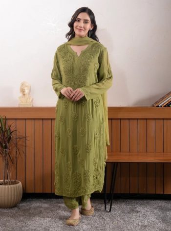 DESIGNER GEORGETTE EMBROIDERY WORK TOP PALAZZO WITH DUPATTA GREEN