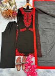 DESIGNER GEORGETTE EMBROIDERY WORK TOP PALAZZO WITH DUPATTA RED WITH BLACK