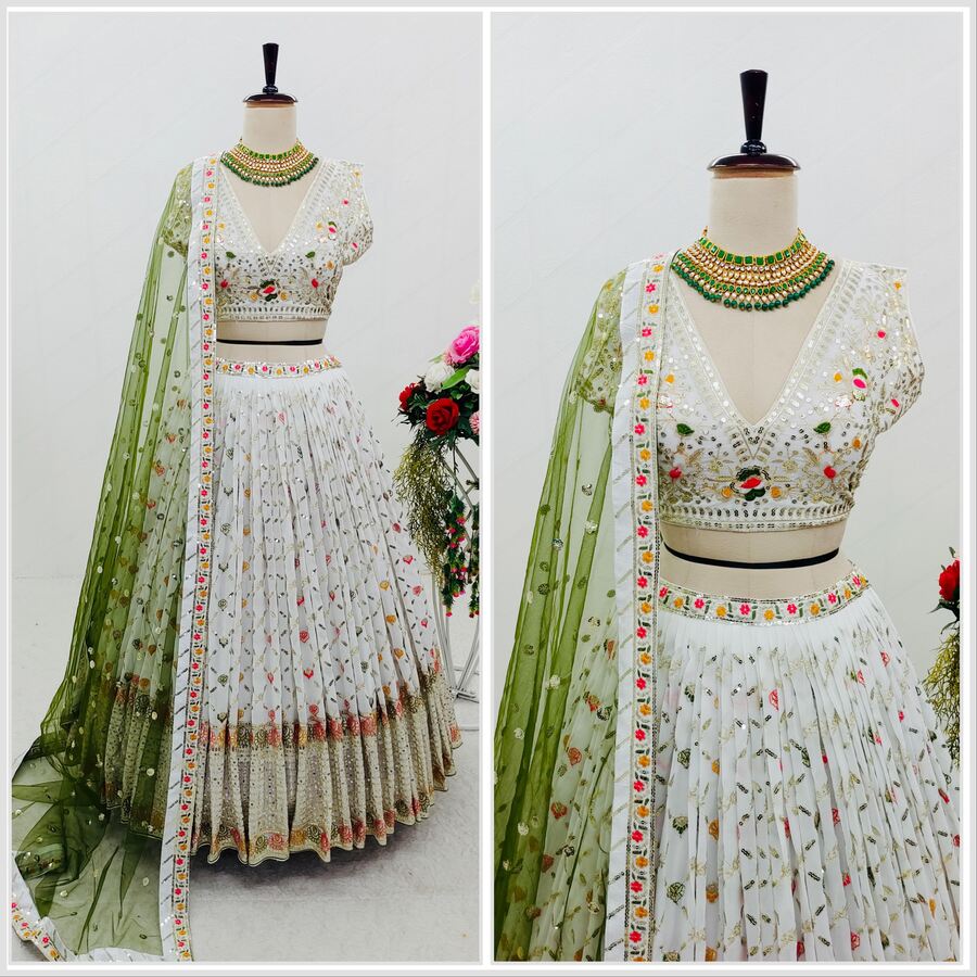 DESIGNER GEORGETTE MULTI NEEDLE SEQUENCE EMBROIDERY WORK LEHENGA CHOLI WITH DUPATTA WEDDING WEAR WHOLESALE PRICE ETHNIC GARMENT (2)