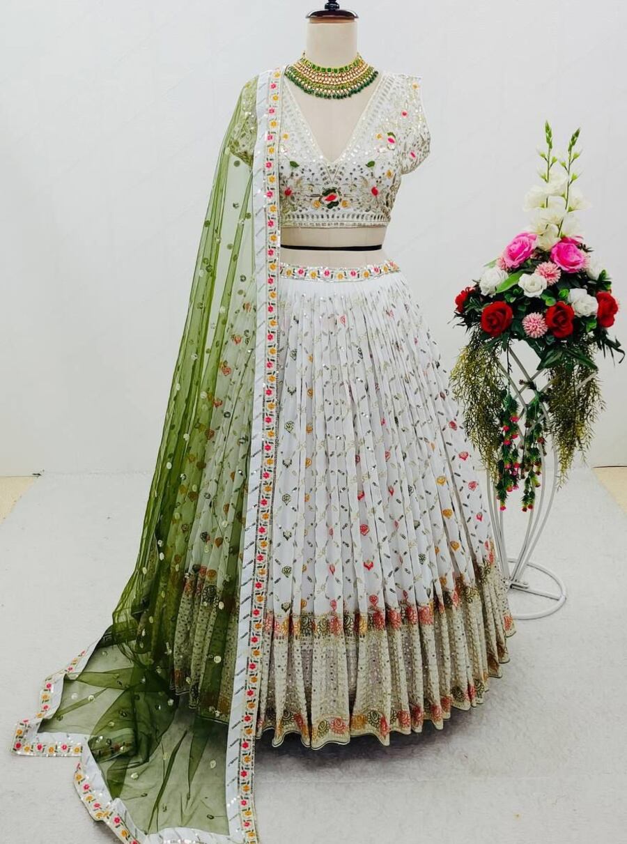 DESIGNER GEORGETTE MULTI NEEDLE SEQUENCE EMBROIDERY WORK LEHENGA CHOLI WITH DUPATTA WEDDING WEAR WHOLESALE PRICE ETHNIC GARMENT (4)