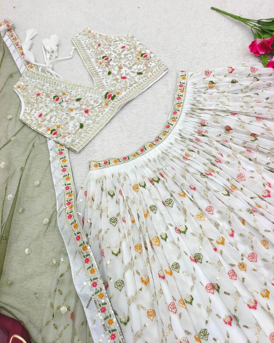 DESIGNER GEORGETTE MULTI NEEDLE SEQUENCE EMBROIDERY WORK LEHENGA CHOLI WITH DUPATTA WEDDING WEAR WHOLESALE PRICE ETHNIC GARMENT (6)