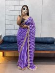 DESIGNER GEORGETTE PRINT WITH SEQUNCE EMBROIDERY WORK CUT WORK LACE BORDER WORK SAREE WITH UNSTITCHED BLOUSE PURPLE
