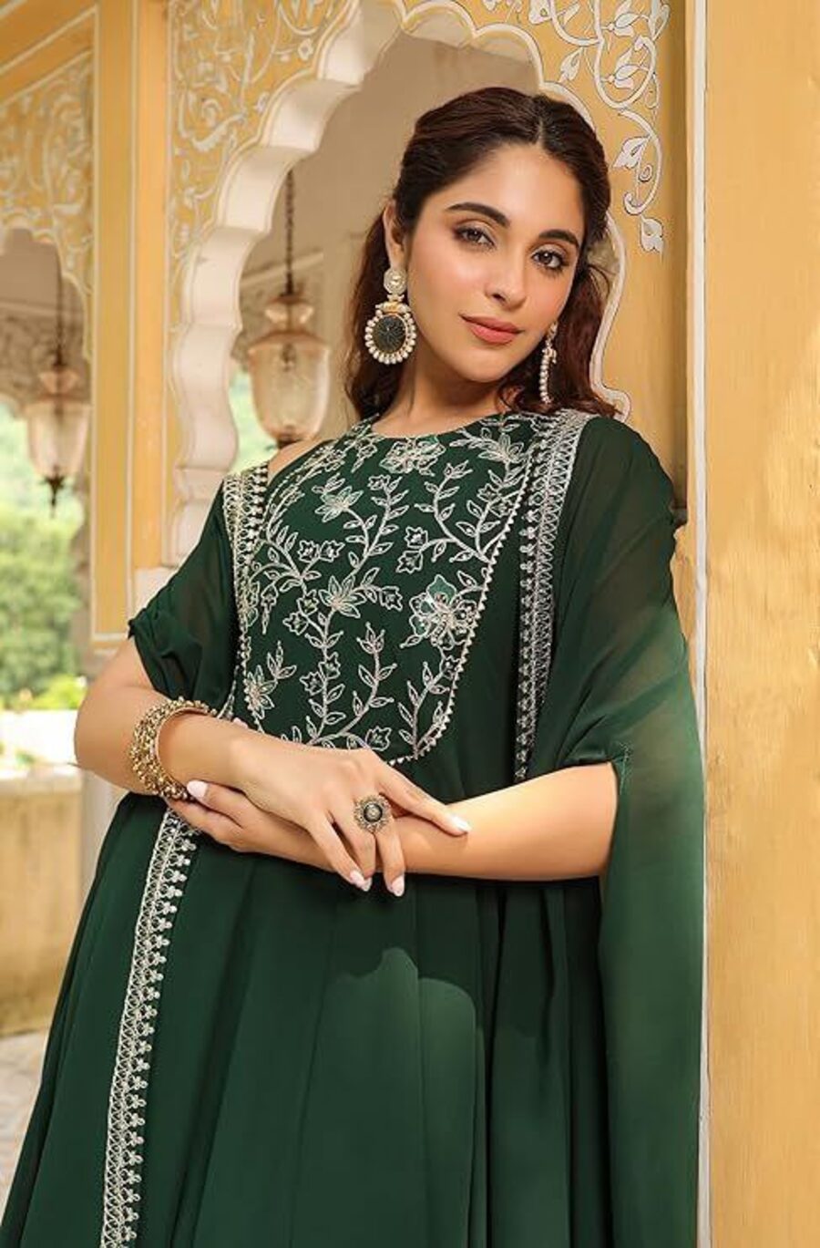 DESIGNER GEORGETTE SEQUENCE CODING EMBROIDERY WORK GOWN WITH DUPATTA CAP PARTY WEAR WHOLESALE PRICE ETHNIC GARMENT (2)