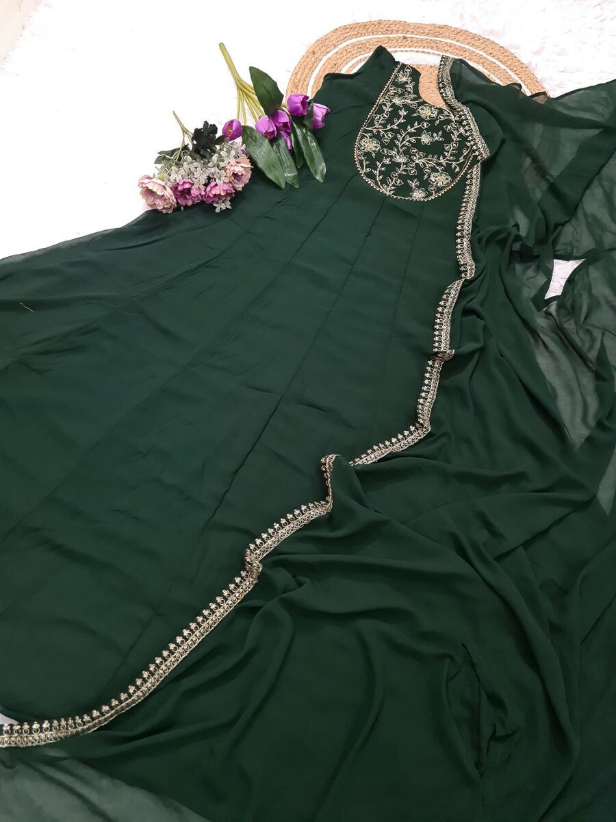 DESIGNER GEORGETTE SEQUENCE CODING EMBROIDERY WORK GOWN WITH DUPATTA CAP PARTY WEAR WHOLESALE PRICE ETHNIC GARMENT (5)