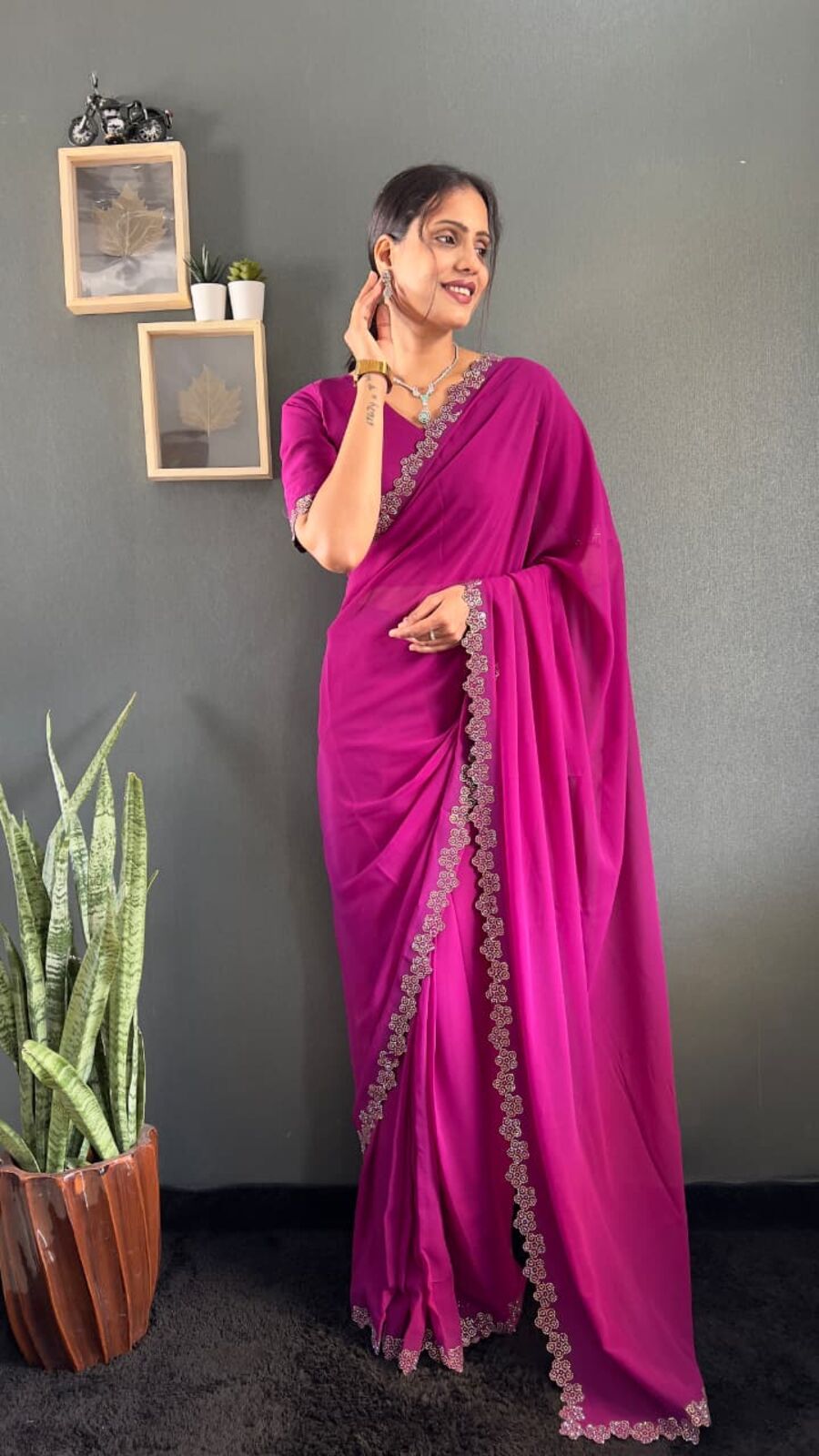 DESIGNER GEORGETTE SWAROVSKI WORK READY TO WEAR SAREE WITH UNSTITCHED BLOUSE PARTY WEAR WHOLESALE PRICE ETHNIC GARMENT (15)