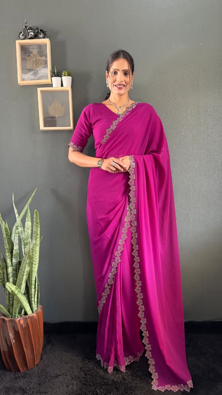 DESIGNER GEORGETTE SWAROVSKI WORK READY TO WEAR SAREE WITH UNSTITCHED BLOUSE PARTY WEAR WHOLESALE PRICE ETHNIC GARMENT (6)
