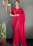 DESIGNER GEORGETTE SWAROVSKI WORK READY TO WEAR SAREE WITH UNSTITCHED BLOUSE RANI