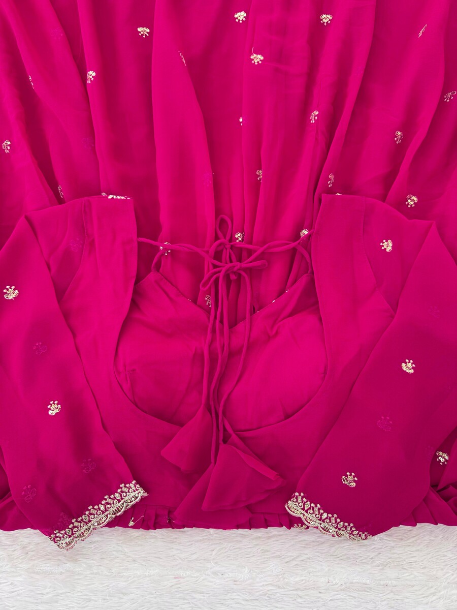 DESIGNER GEORGETTE THREAD WITH SEQUENCE WORK GOWN BOTTOM WITH DUPATTA WEDDING WEAR WHOLESALE PRICE ETHNIC GARMENT (21)