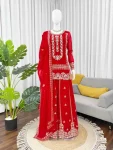 DESIGNER GEORGETTE THREAD WITH SEQUENCE WORK TOP PALAZZO WITH DUPATTA RED