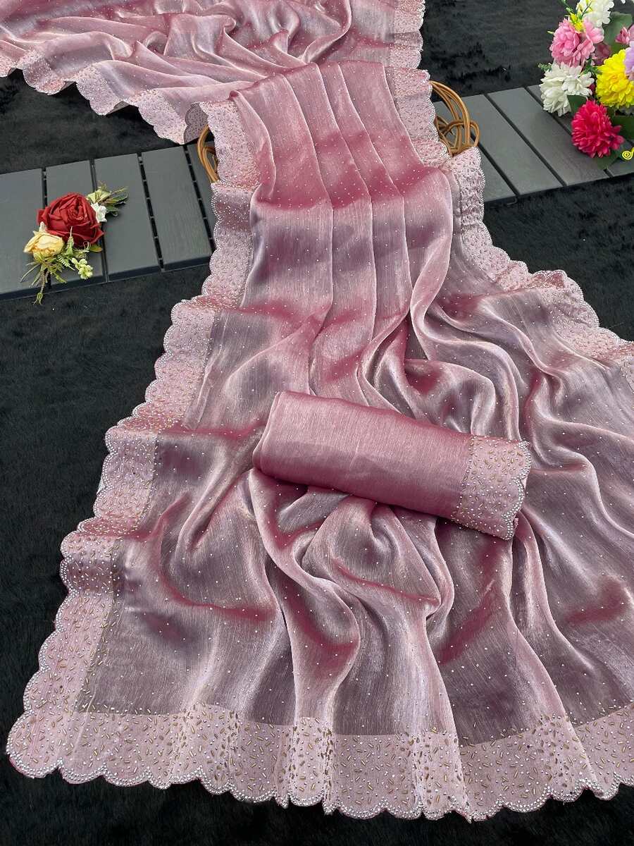 DESIGNER JIMMY CHOO JHARKAN HOT FIX LACE ON BORDER CURTWORK SAREE WITH UNSTITCHED BLOUSE PARTY WEAR WHOLESALE PRICE ETHNIC GARMENT (5)
