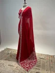 DESIGNER JIMMY CHOO SILK MULTI THREAD EMBROIDERY CODING SEQUENCE WORK SAREE WITH UNSTITCHED BLOUSE WEDDING WEAR WHOLESALE PRICE ETHNIC GARMENT (3)