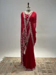 DESIGNER JIMMY CHOO SILK MULTI THREAD EMBROIDERY CODING SEQUENCE WORK SAREE WITH UNSTITCHED BLOUSE WEDDING WEAR WHOLESALE PRICE ETHNIC GARMENT (3)