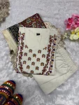 DESIGNER KHADI COTTON EMBROIDERY WORK TOP BOTTOM WITH DUPATTA FESTIVE WEAR WHOLESALE PRICE ETHNIC GARMENT (1)