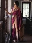 DESIGNER LICHI SILK JACQUARD WORK SAREE WITH UNSTITCHED BLOUSE WINE