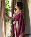 DESIGNER LICHI SILK JACQUARD WORK SAREE WITH UNSTITCHED BLOUSE FESTIVE WEAR WHOLESALE PRICE ETHNIC GARMENT (1)