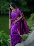 DESIGNER LICHI SILK JACQUARD WORK SAREE WITH UNSTITCHED BLOUSE PURPLE