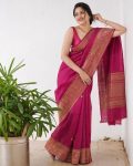 DESIGNER LICHI SILK JACQUARD WORK SAREE WITH UNSTITCHED BLOUSE FESTIVE WEAR WHOLESALE PRICE ETHNIC GARMENT (6)