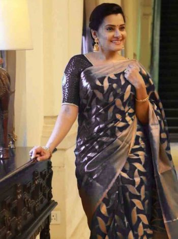 DESIGNER LICHI SILK JACQUARD WORK SAREE WITH UNSTITCHED BLOUSE BLACK