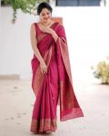 DESIGNER LICHI SILK JACQUARD WORK SAREE WITH UNSTITCHED BLOUSE PINK