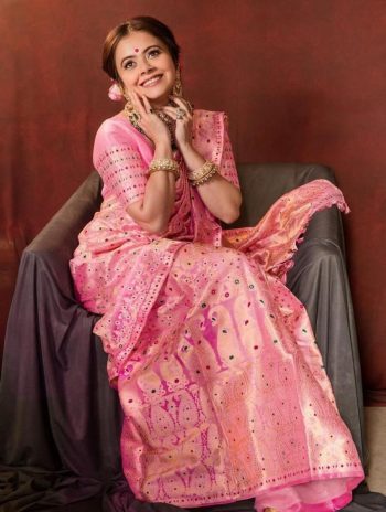 DESIGNER LICHI SILK JACQUARD WORK SAREE WITH UNSTITCHED BLOUSE BABY PINK