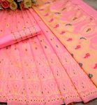 DESIGNER LICHI SILK JACQUARD WORK SAREE WITH UNSTITCHED BLOUSE FESTIVE WEAR WHOLESALE PRICE ETHNIC GARMENT (7)