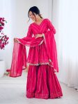 DESIGNER MAL CHANDERI REAL MIRROR WITH HANDWORK TOP SHARARA WITH DUPATTA PINK