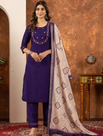DESIGNER MARINA SILK MULTI EMBROIDERY THREAD WITH HAND WORK TOP BOTTOM WITH DUPATTA PURPLE