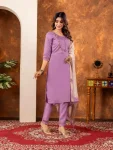 DESIGNER MARINA SILK MULTI EMBROIDERY THREAD WITH HAND WORK TOP BOTTOM WITH DUPATTA LAVENDER