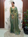DESIGNER MOSS SILK SWAROWSKI &CUT WORK READY TO WEAR SAREE WITH STITCHED BLOUSE PARTY WEAR WHOLESALE PRICE ETHNIC GARMENT (5)