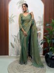 DESIGNER MOSS SILK SWAROWSKI &CUT WORK READY TO WEAR SAREE WITH STITCHED BLOUSE PARTY WEAR WHOLESALE PRICE ETHNIC GARMENT (5)