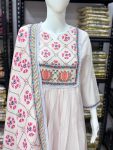 DESIGNER MUL CHANDERI PRINT WITH EMBROIDERY WORK TOP BOTTOM WITH DUPATTA CASUAL WEAR WHOLESALE PRICE ETHNIC GARMENT (4)