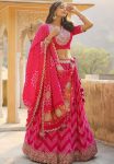 DESIGNER MUSLIN SILK DIGITAL PRINT WITH EMBROIDERY WORK LEHENGA CHOLI WITH DUPATTA PINK