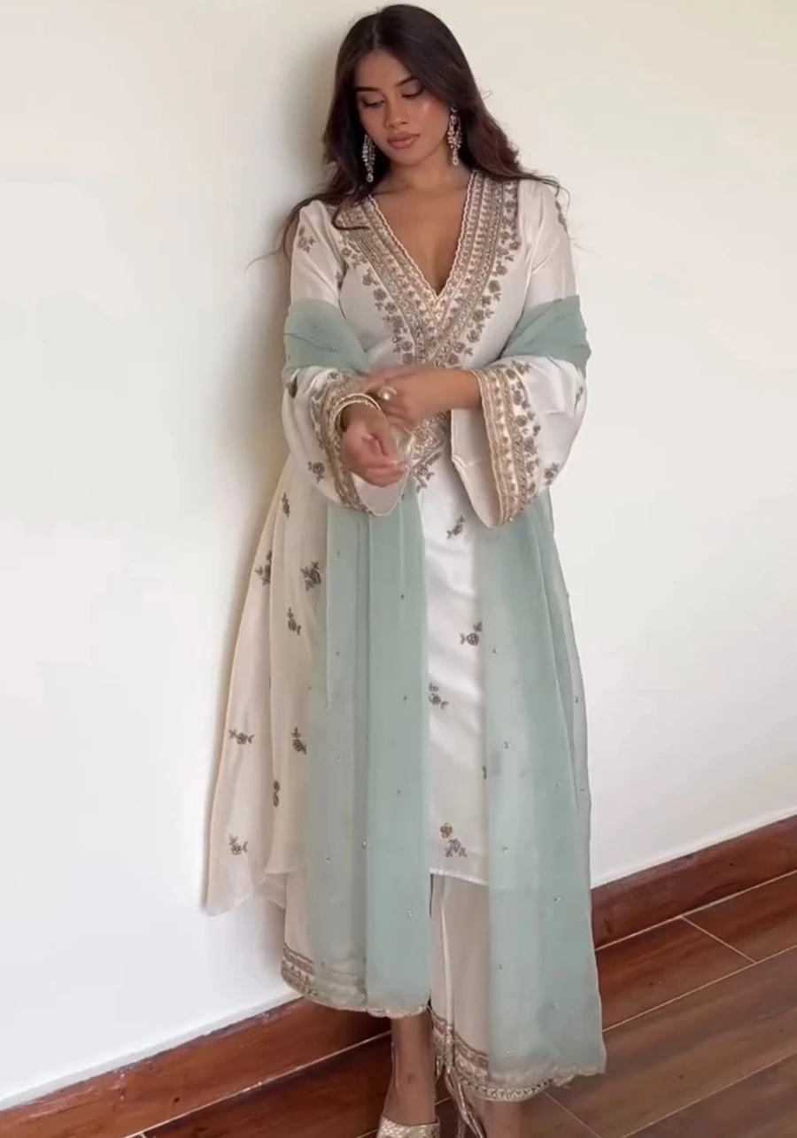 DESIGNER NATURAL SILK EMBROIDERY SEQUENCE WORK TOP PALAZZO WITH DUPATTA FESTIVE WEAR WHOLESALE PRICE ETHNIC GARMENT (3)