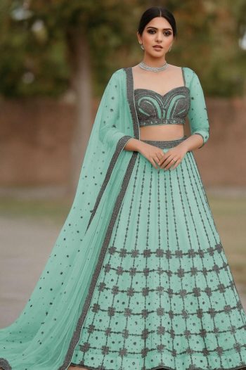 DESIGNER NET CHAIN WORK LEHENGA CHOLI WITH DUPATTA RAMA