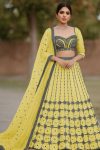 DESIGNER NET CHAIN WORK LEHENGA CHOLI WITH DUPATTA YELLOW