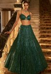 DESIGNER NET RAINBOW SEQUENCE & DORI WORK LEHENGA CHOLI WITH DUPATTA GREEN