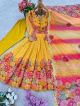 DESIGNER ORGANZA EMBROIDERY SEQUENCE WORK WITH DIGITAL PRINT WORK GOWN BOTTOM WITH DUPATTA FESTIVE WEAR WHOLESALE PRICE ETHNIC GARMENT (3)