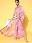 DESIGNER ORGANZA SILK EMBRODERY THREAD, ZARI WITH SEQUENCE WORK SAREE WITH UNSTITCHED BLOUSE BABY PINK
