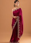 DESIGNER RANGOLI SILK EMBRODERY SEQUANCE WITH ZARI WORK FANCY BORDER WORK SAREE WITH UNSTITCHED BLOUSE WINE