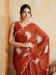 DESIGNER RANGOLI SILK EMBROIDERY SEQUENCE WITH CUTWORK BORDER WORK SAREE WITH UNSTITCHED BLOUSE WEDDING WEAR WHOLESALE PRICE ETHNIC GARMENT (4)