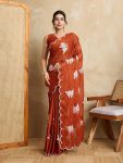 DESIGNER RANGOLI SILK EMBROIDERY SEQUENCE WITH CUTWORK BORDER WORK SAREE WITH UNSTITCHED BLOUSE ORANGE